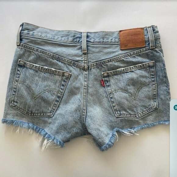 Levi's 501 Denim Shorts Distressed Classic Button Fly Shorts Size 27 - Picture 3 of 12